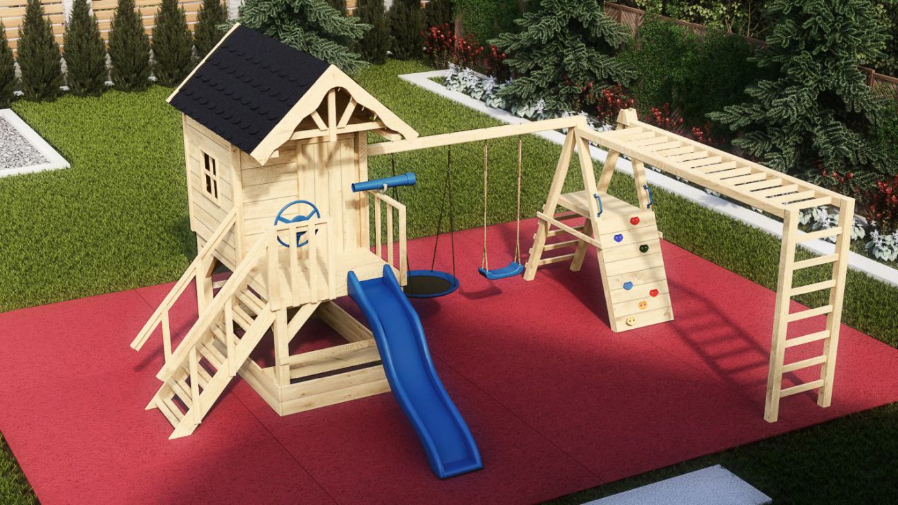 Roys Garden - Domek Drewniany Dla Dzieci z Piaskownicą, Huśtawkami i Drabinką - 01