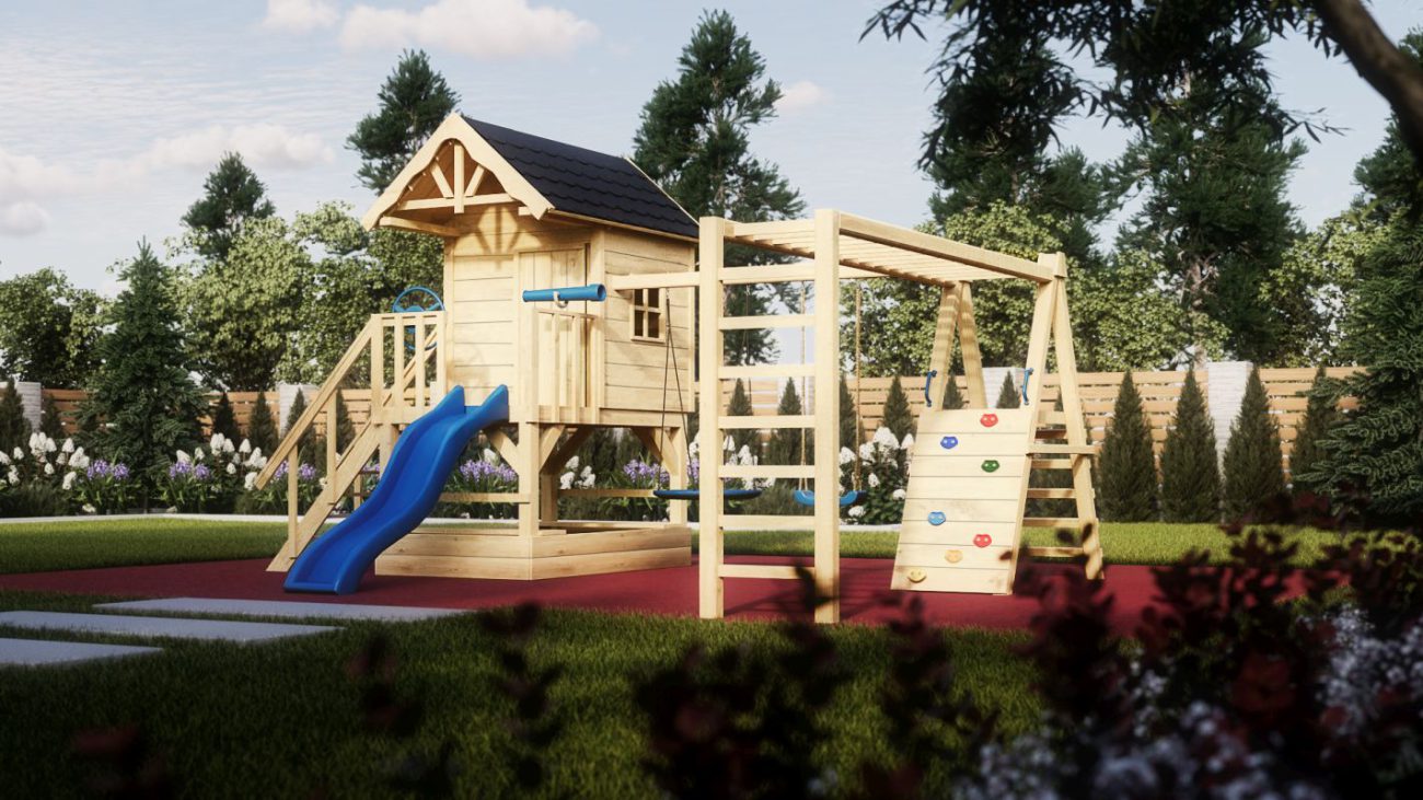Roys Garden - Domek Drewniany Dla Dzieci z Piaskownicą, Huśtawkami i Drabinką - 02