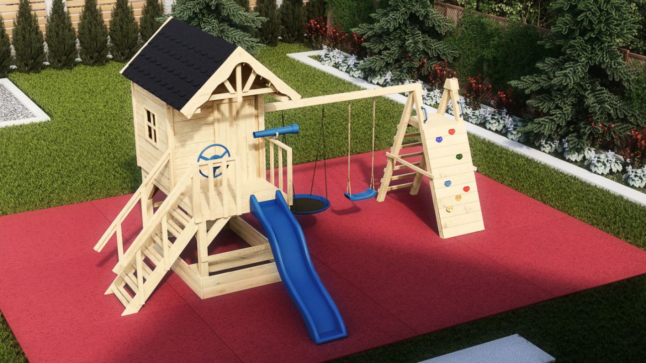 Roys Garden - Domek Drewniany Dla Dzieci ze Ślizgiem, Huśtawkami i Ścianką Wspinaczkową - 01