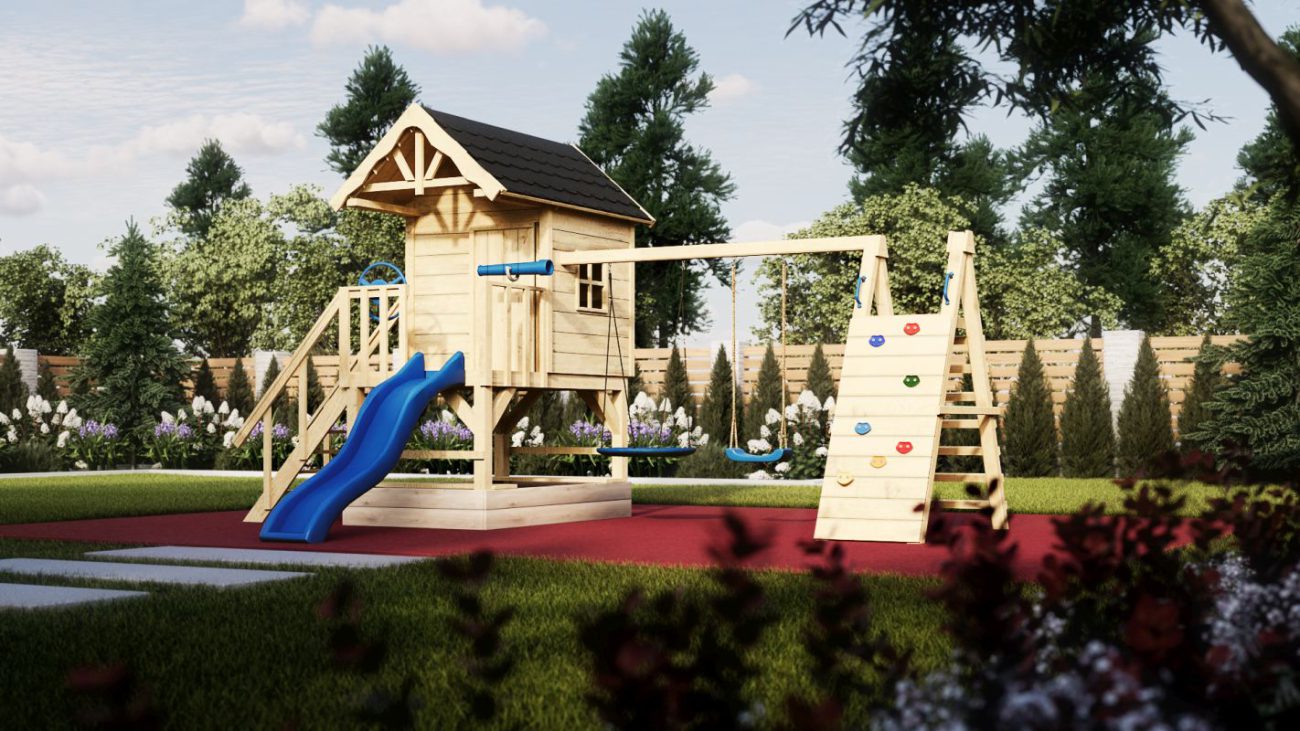 Roys Garden - Domek Drewniany Dla Dzieci ze Ślizgiem, Huśtawkami i Ścianką Wspinaczkową - 02